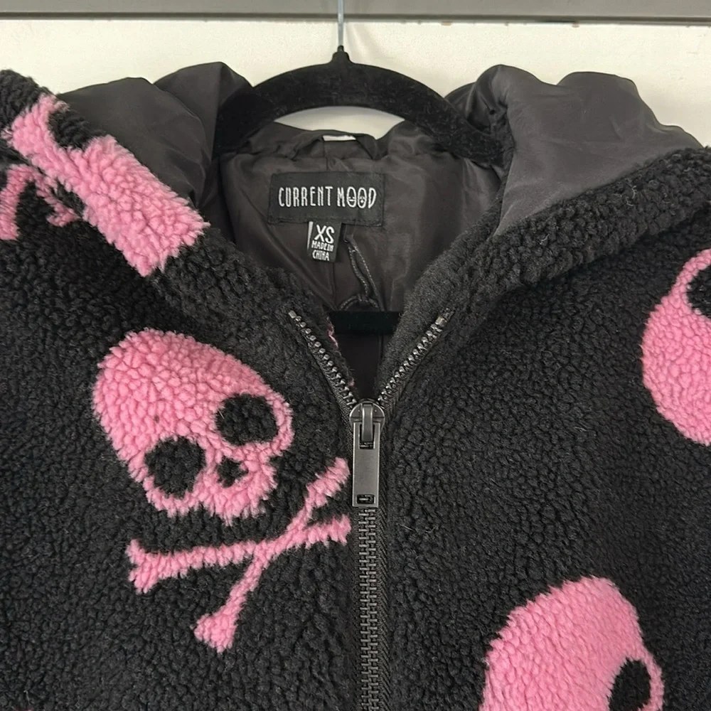 Current Mood Skull on My Sleeve Sherpa Pink Jacket